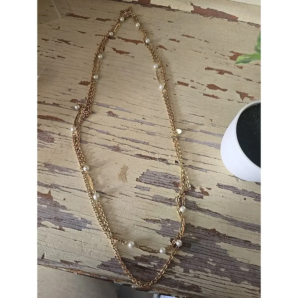Vtg Park‎ Lane Gold Tone Faux Pearl 2-Strand Statement Fashion Jewelry Necklace